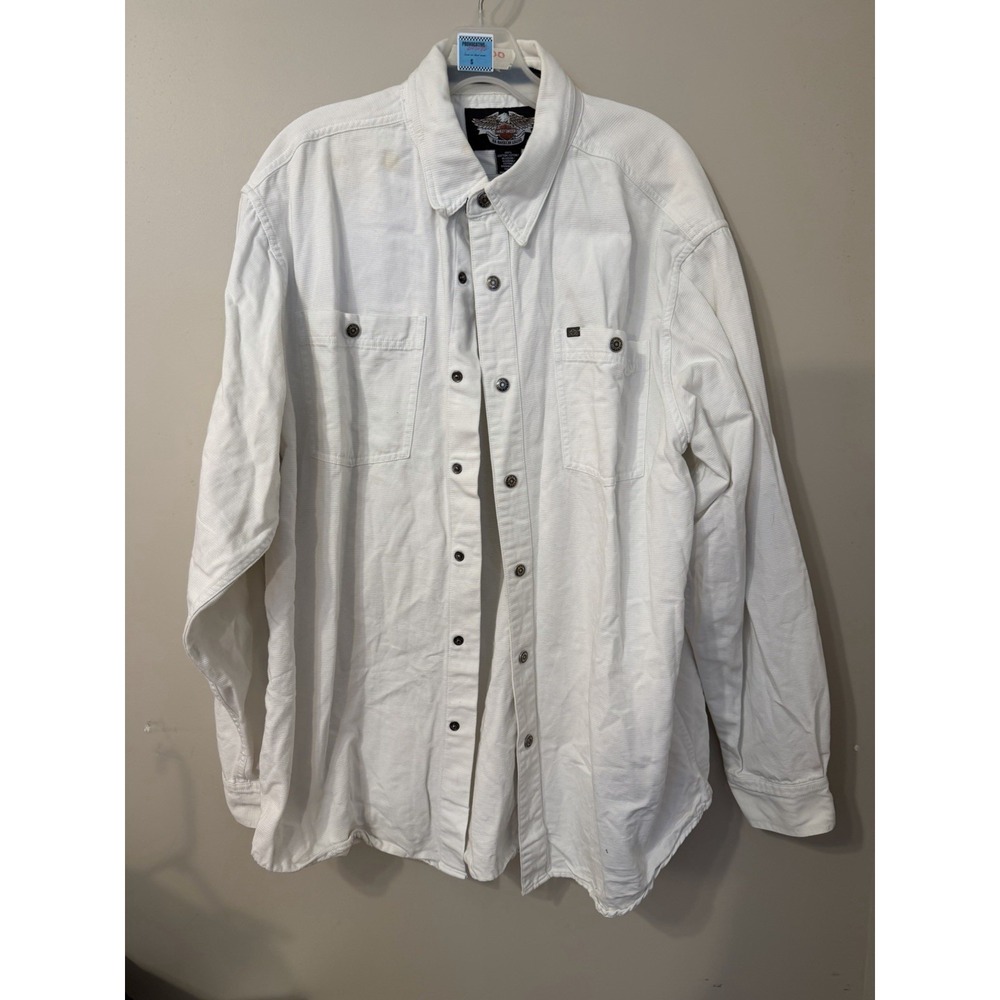 Harley-Davidson White Corduroy Shirt Jacket Men's Small Button Front Eagle Logo
